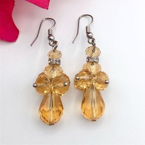 Orange Crystal Cluster Dangle Earrings With Rhinestone Rondelle Beads